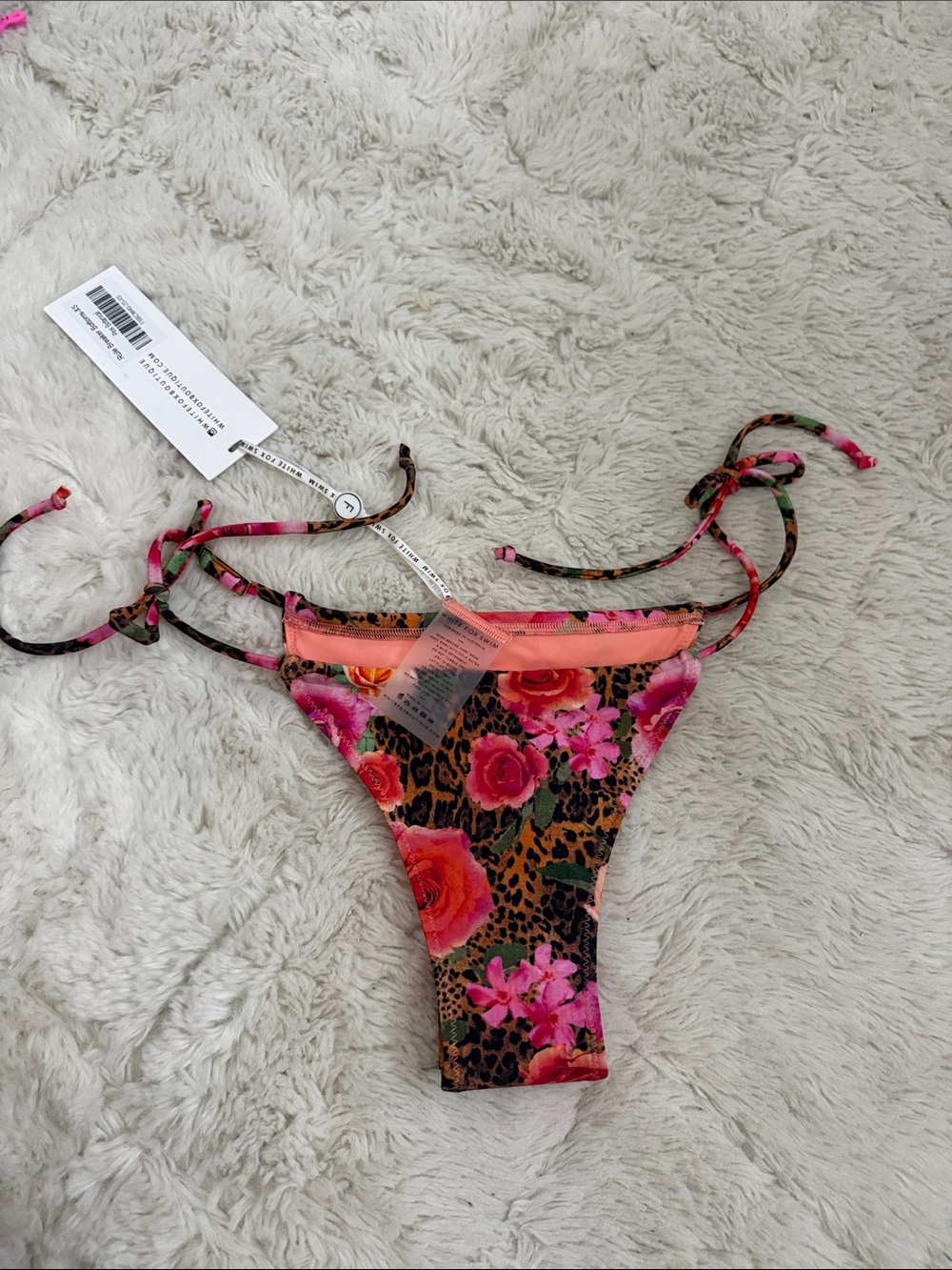 White Fox Boutique Floral & Leopard Tie-Side Bikini Bottoms - Pink, Brown, Green